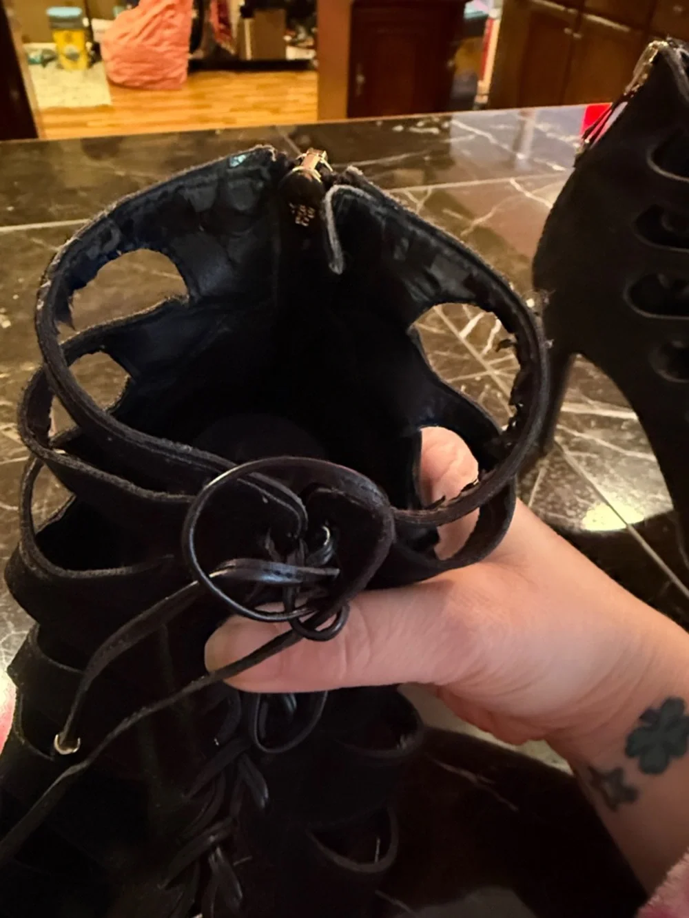 Sam & Libby size 8 black peep toe lace up heels - Picture 8 of 10